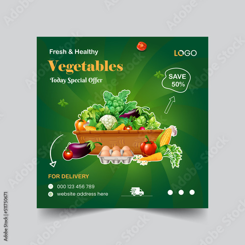 Healthy food fresh and healthy vegetable grocery shop advertising social media post design template