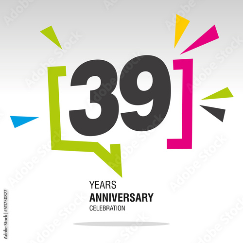 39 Years Anniversary celebration colorful white modern number logo icon banner