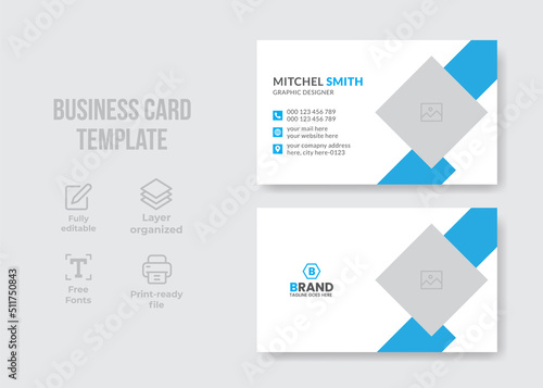 Professional horizontal business card design template, Modern editable business card design, Corporate style business card design © creativehafizul