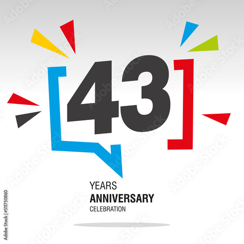 43 Years Anniversary celebration colorful white modern number logo icon banner