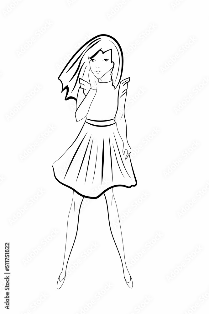 Cute little girl in minimalist style line art. Vector illustration for t-shirt, slogan design, print style, graphic Cute little girl in minimalist style line art. Vector illustration for t-shirt, slogan design, print style, graphic