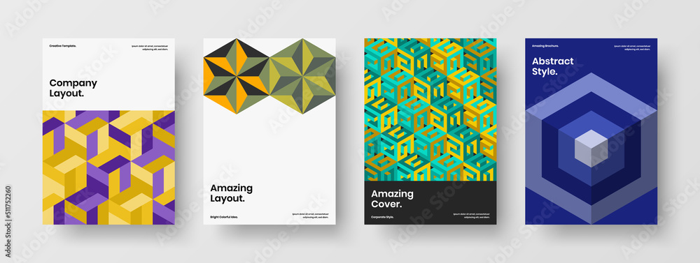 Simple corporate cover vector design template collection. Bright mosaic shapes postcard concept bundle.