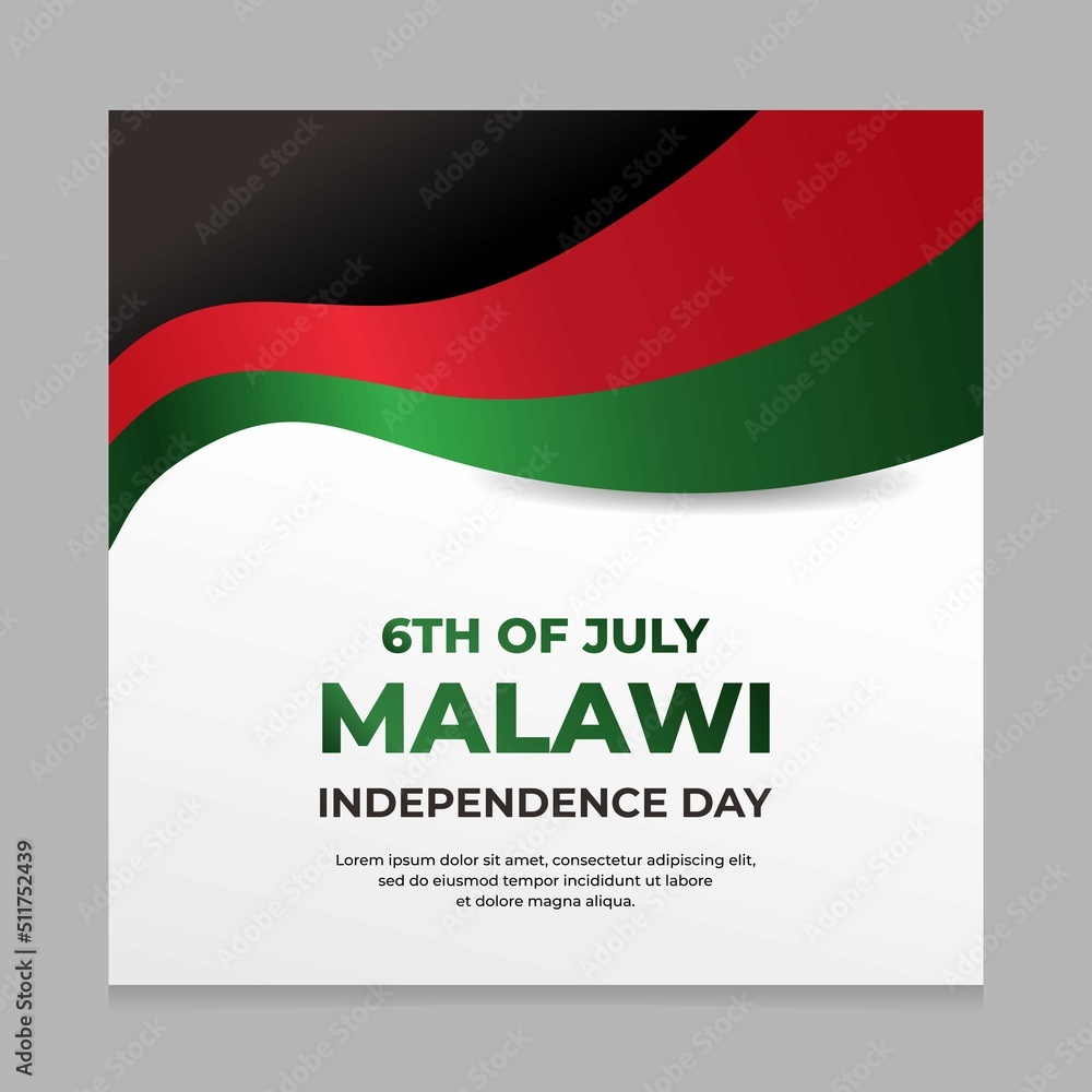 Obraz premium Happy Independence day of Malawi, Waving flag of Malawi for independence day greeting card, Banner or poster of Malawi independence day celebration