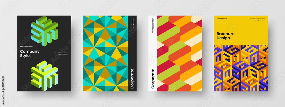 Fresh geometric hexagons company identity concept bundle. Original placard A4 vector design illustration collection. Fresh geometric hexagons company identity concept bundle. Original placard A4 vector design illustration collection.