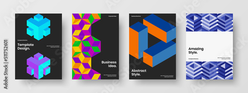Colorful geometric hexagons banner illustration bundle. Fresh catalog cover design vector concept collection.