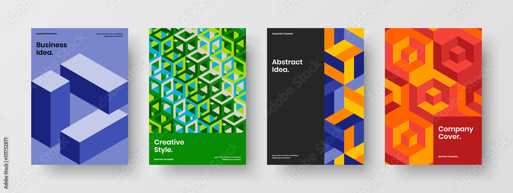Fototapeta premium Multicolored poster design vector illustration composition. Isolated geometric pattern brochure layout collection.