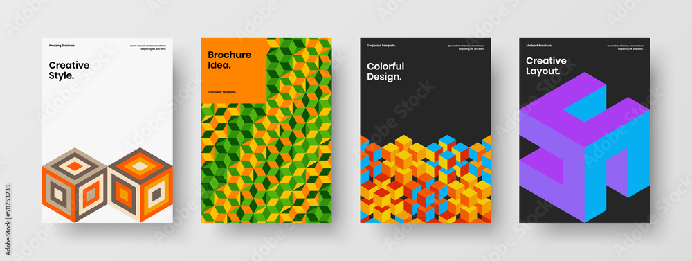 Fototapeta premium Colorful company cover design vector layout collection. Original geometric hexagons leaflet template bundle.