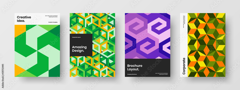 Creative mosaic tiles poster template bundle. Simple cover A4 design vector concept composition.