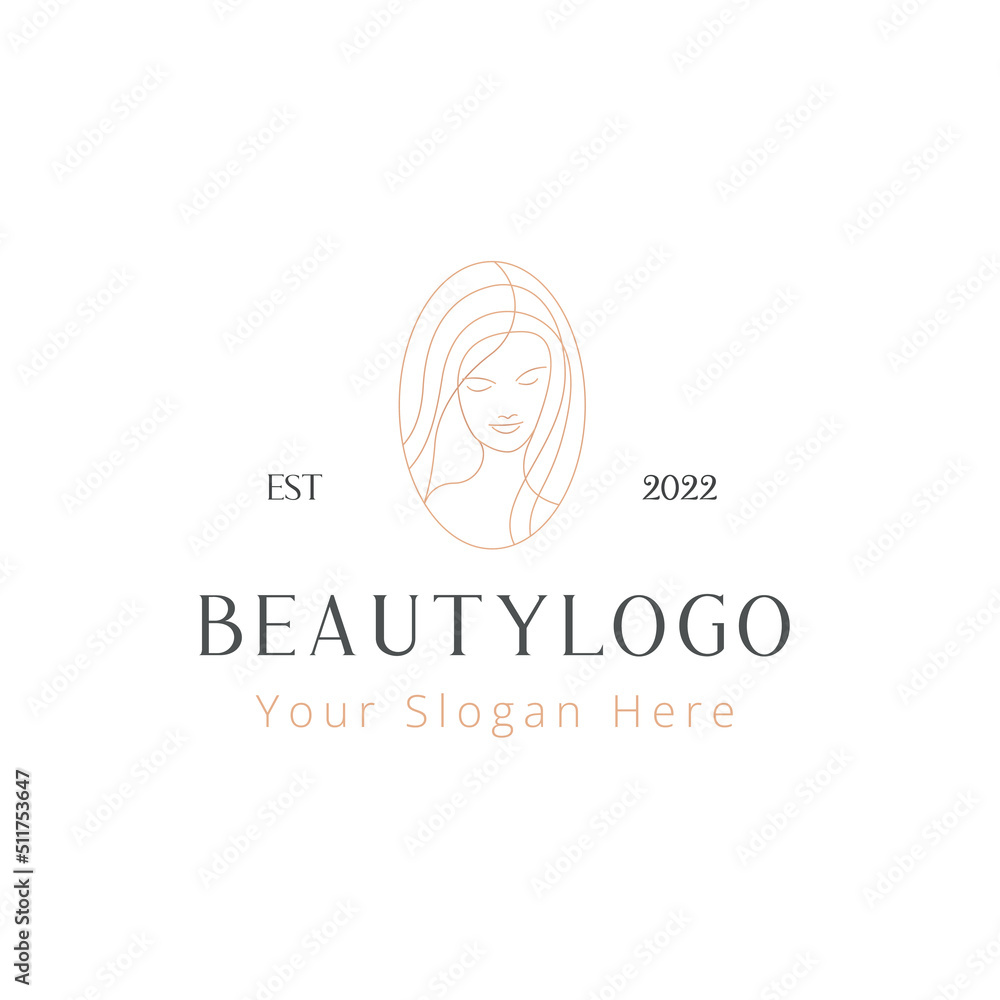 Girl hair Line art premium logo design template For fashion and beauty