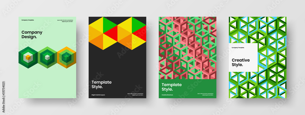 Clean mosaic shapes booklet template bundle. Colorful pamphlet vector design layout composition.