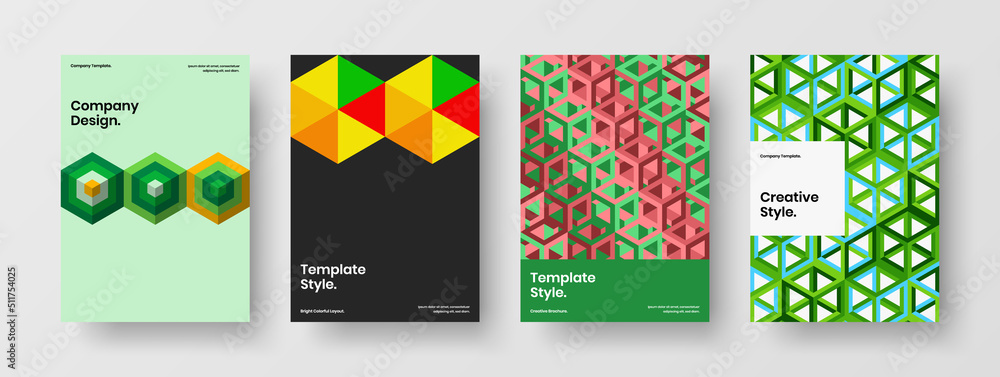 Fototapeta premium Clean mosaic shapes booklet template bundle. Colorful pamphlet vector design layout composition.