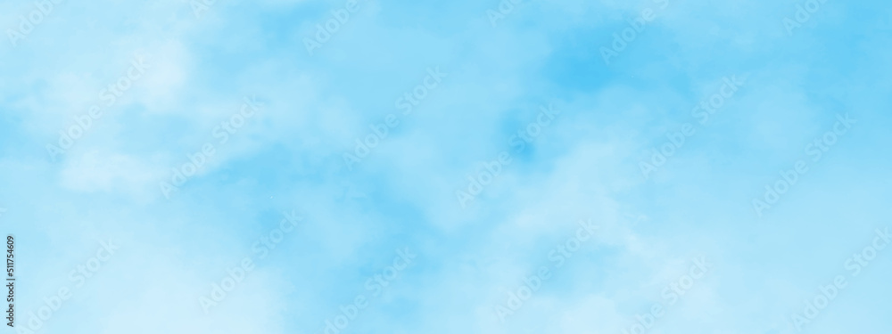 Abstract shinny Summer seasonal natural cloudy blue sky background, Hand painted watercolor shades sky clouds, Bright blue cloudy sky vector illustration.