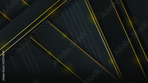 Abstract Dark Black Material Modern Background With Golden Lines Stripes Shadows Backdrop Wallpaper Decoration Vector Design Style