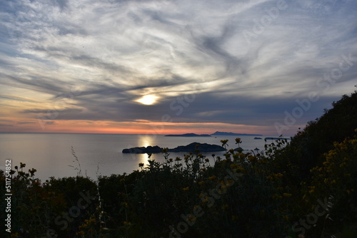 Beautiful sunset in Afionas village in Corfu Greece