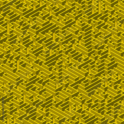 Yellow vector seamless maze endless labyrinth pattern background