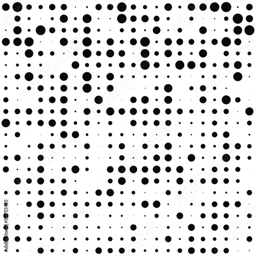 Black polka dots random pattern background. Abstract halftone. Vector illustration.