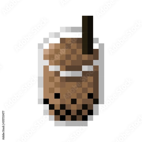 Pearl Milk Tea pixel art. Vector illustration.