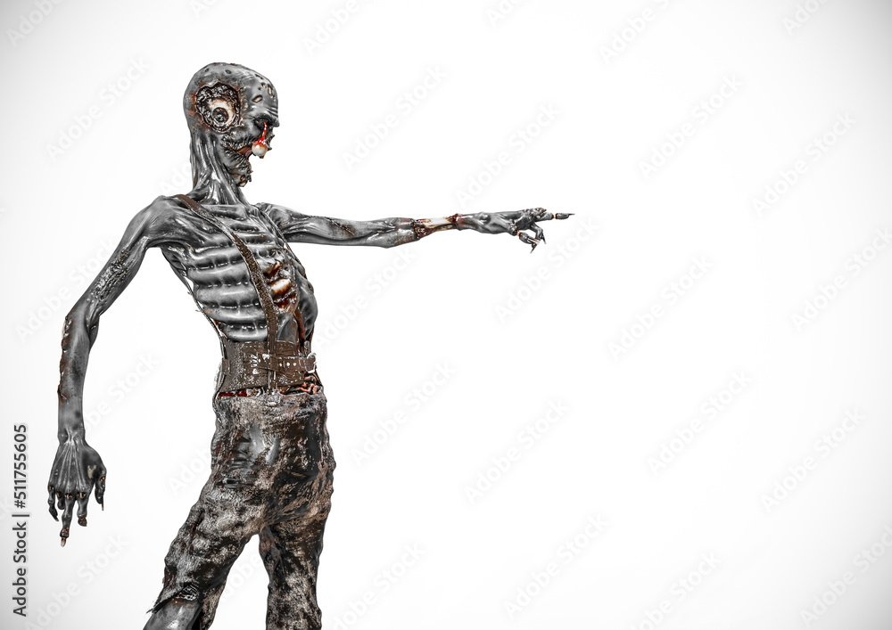 zombie is pointing on white background