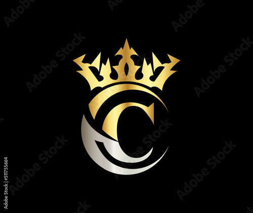 C letter Crown luxury kingdom sign with Golden Color Company Logo Design