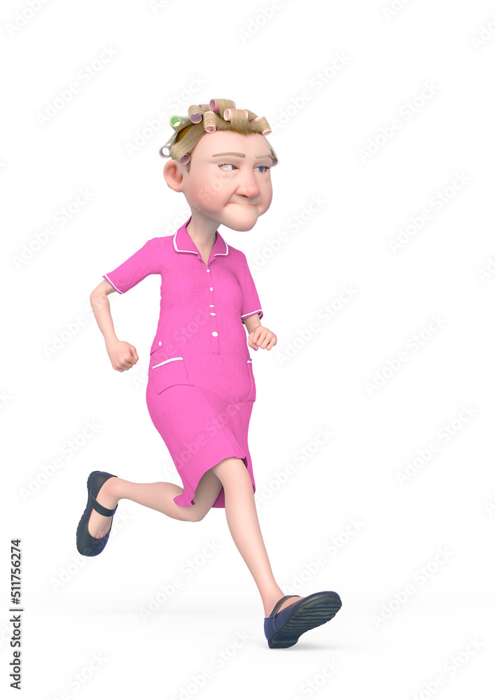 grandma nurse cartoon is jogging in white background grandma nurse cartoon is jogging in white background