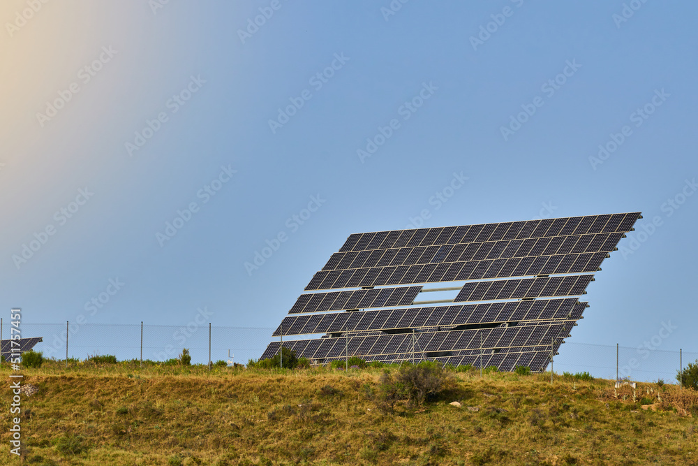 Field or orchard of solar panels to collect solar energy Field or orchard of solar panels to collect solar energy