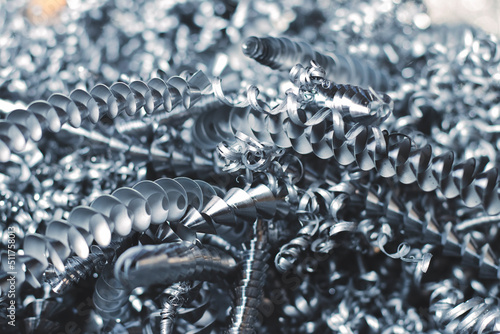 Steel shavings close-up. Industrial waste photo
