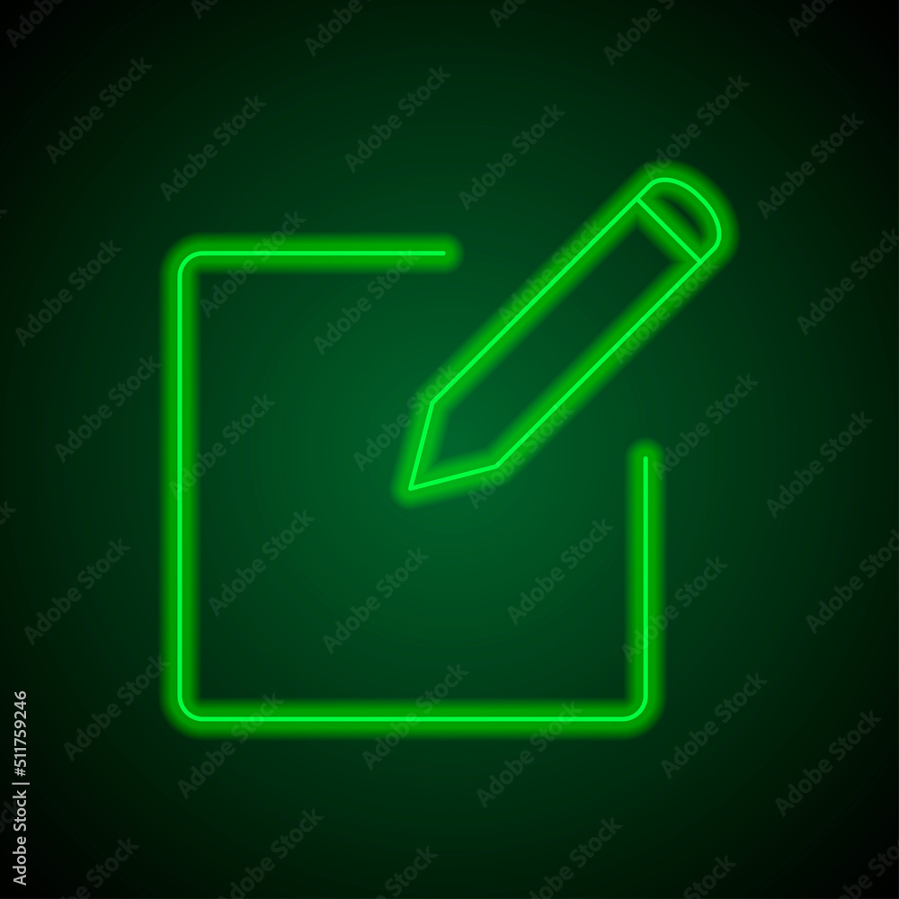 Edit simple icon vector. Flat design. Green neon on black background with green light.ai Edit simple icon vector. Flat design. Green neon on black background with green light.ai