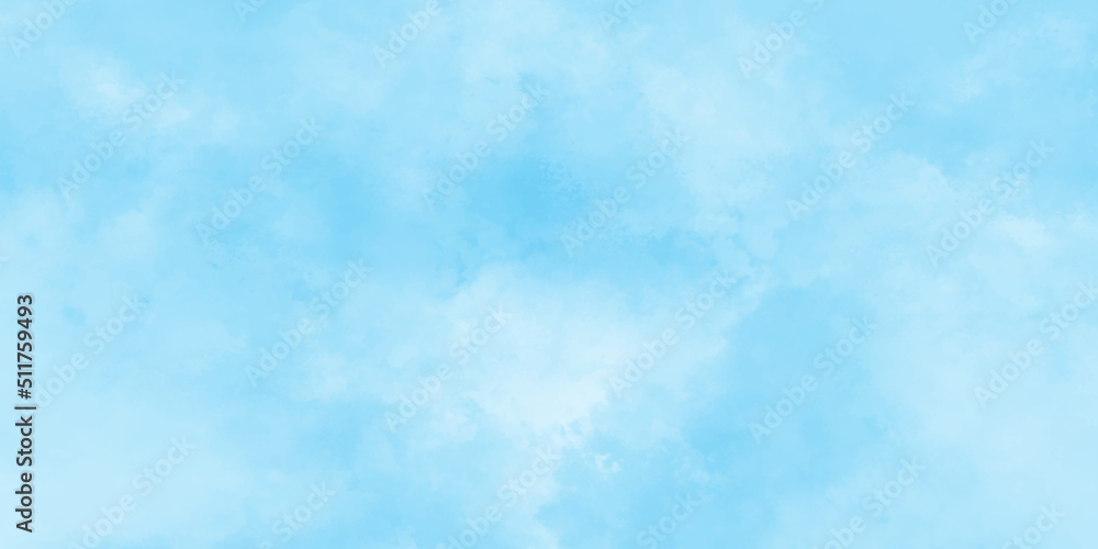 Abstract bright cloudy blue sky background, Hand painted watercolor shades sky clouds, Bright blue cloudy sky vector illustration.