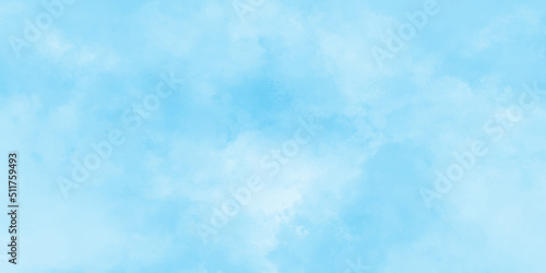 Abstract bright cloudy blue sky background, Hand painted watercolor shades sky clouds, Bright blue cloudy sky vector illustration.