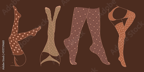 Female legs in tights. Dotted stockings. Isolated woman body part set