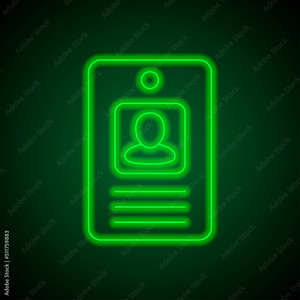 Id card icon vector. Flat design. Green neon on black background with green light.ai Id card icon vector. Flat design. Green neon on black background with green light.ai