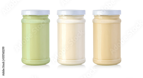 Glass jar can with dairy, dessert, yoghurt, cream, sour cream or sauce