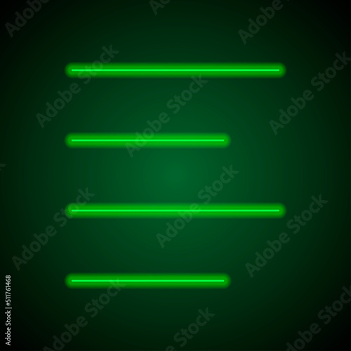 Text alignment icon vector. Flat design. Green neon on black background with green light.ai