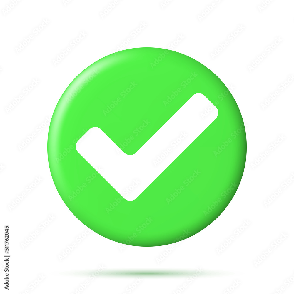3D Right Button in Circle Shape. Green Yes or Correct Sign Render. Green Checkmark Tick Represents Confirmation. Right Choice Concept. Agreement, Approval or Trust Symbol. Vector Illustration 3D Right Button in Circle Shape. Green Yes or Correct Sign Render. Green Checkmark Tick Represents Confirmation. Right Choice Concept. Agreement, Approval or Trust Symbol. Vector Illustration