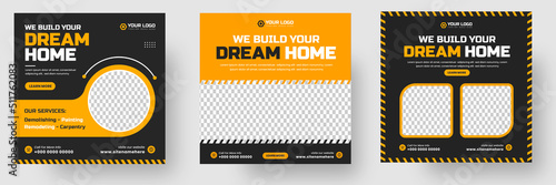 Construction social media post banner design Template with yellow color, Corporate construction tools social media post design, home improvement banner template, home repair social media post banner.