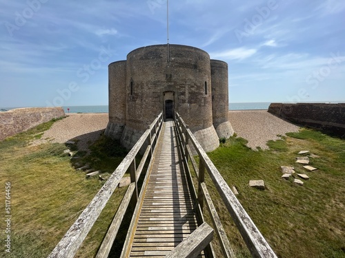Fotobehang Landscape with Martello tower historic stone forts built as 19th century sea de