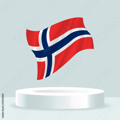 Norway flag. 3d rendering of the flag displayed on the stand. Waving flag in modern pastel colors. Flag drawing, shading and color on separate layers, neatly in groups for easy editing.