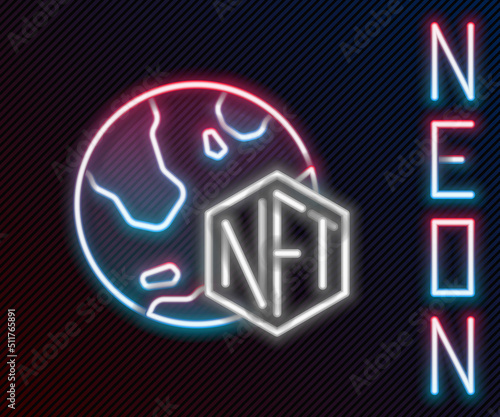 Glowing neon line NFT Digital crypto art icon isolated on black background. Non fungible token. Colorful outline concept. Vector