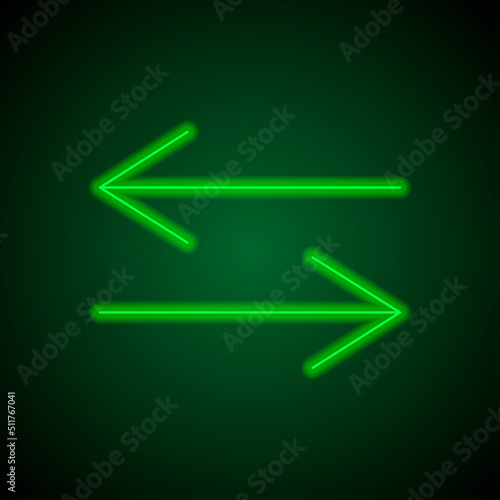 Exchange simple icon vector. Flat design. Green neon on black background with green light.ai