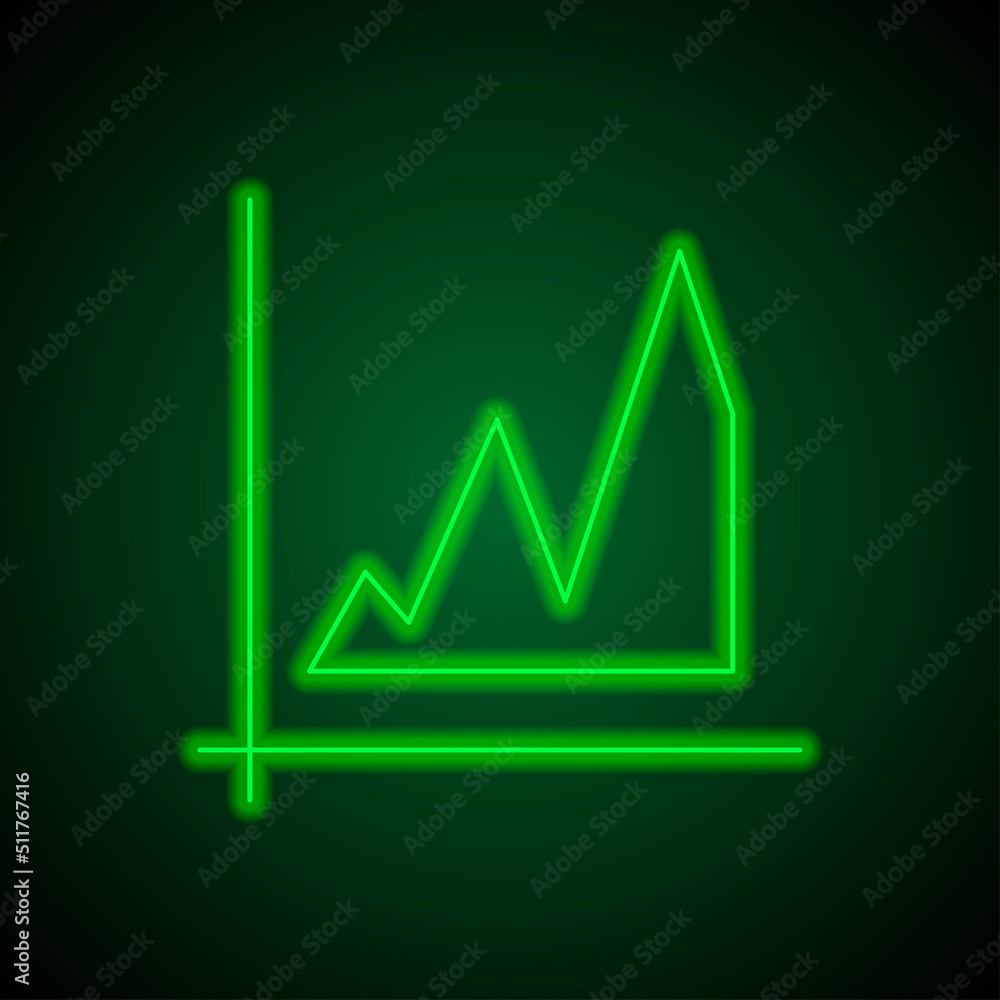 Graph simple icon vector. Flat design. Green neon on black background with green light.ai
