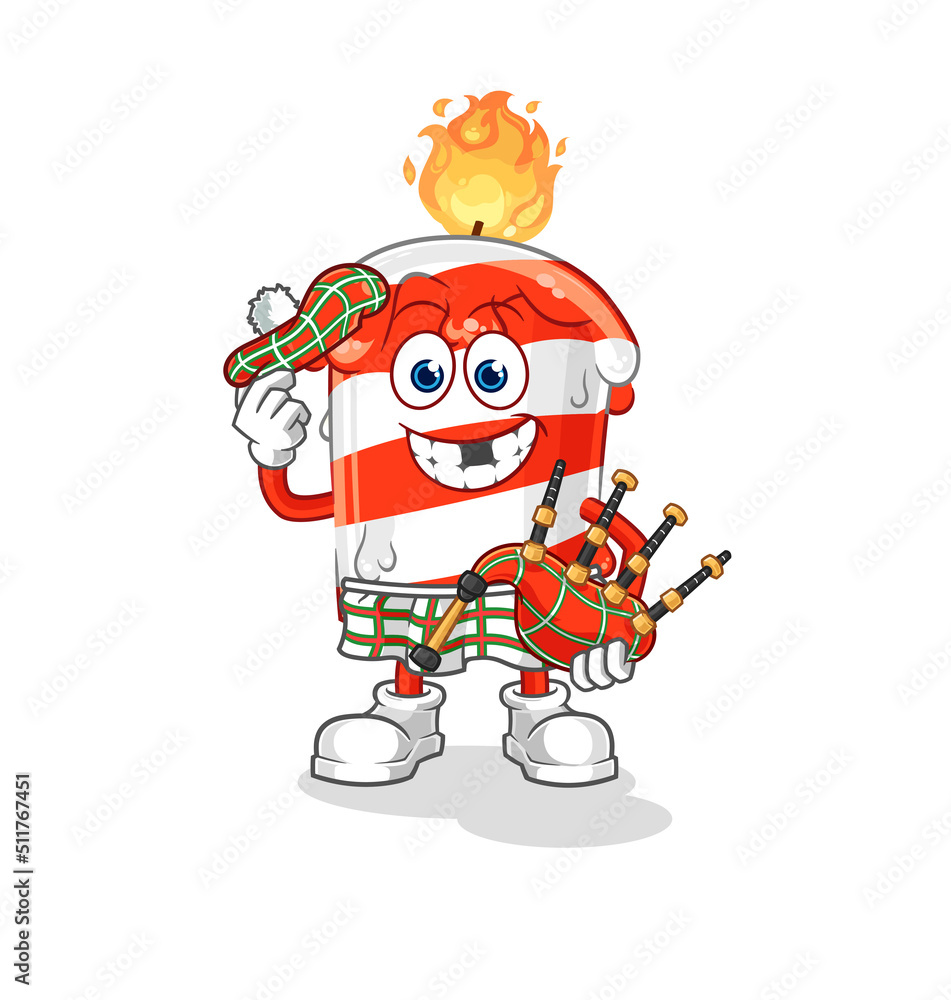 birthday candle scottish with bagpipes vector. cartoon character