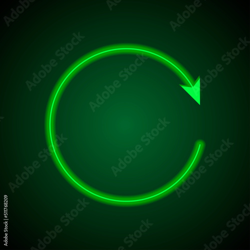 Loading simple icon, vector. Flat design. Green neon on black background with green light.ai