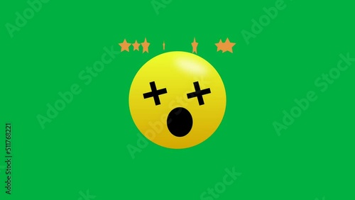 Dead and bad day emoji seamless loop expression animation isolated on green screen.