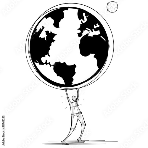 Man holds up the world and the moon