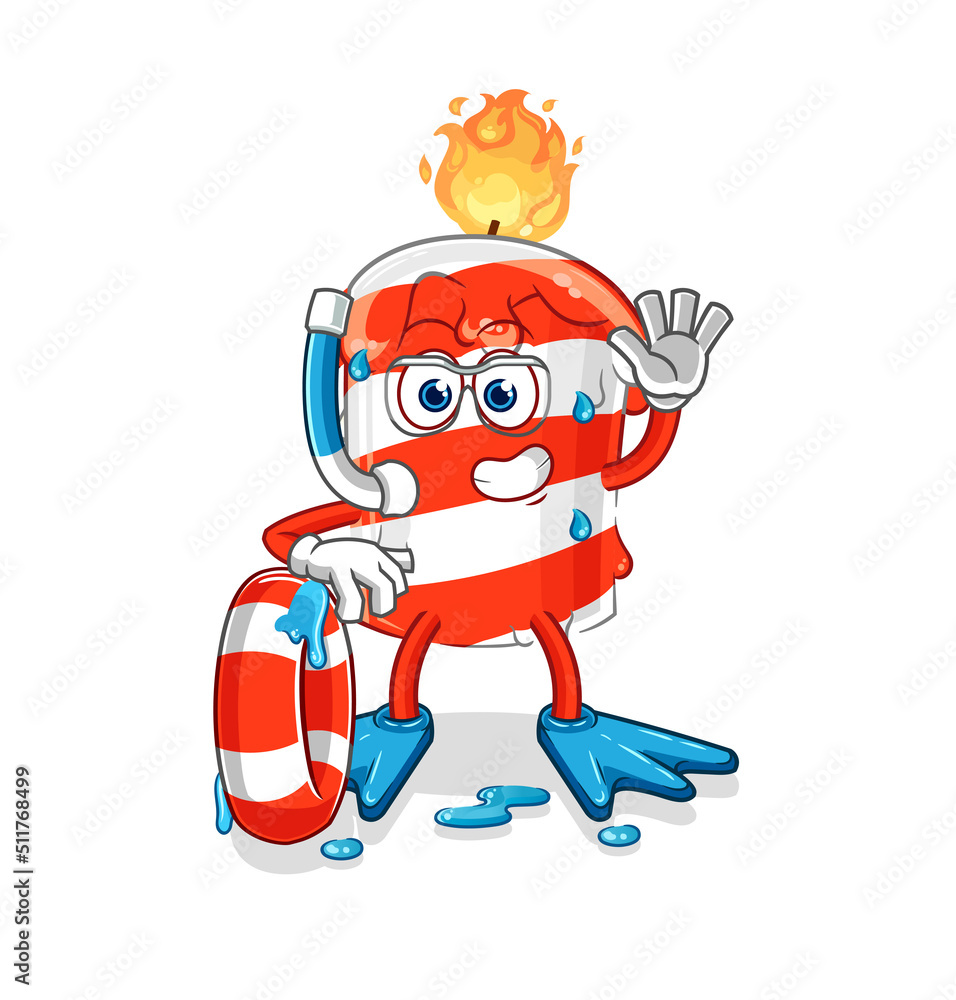 birthday candle swimmer with buoy mascot. cartoon vector