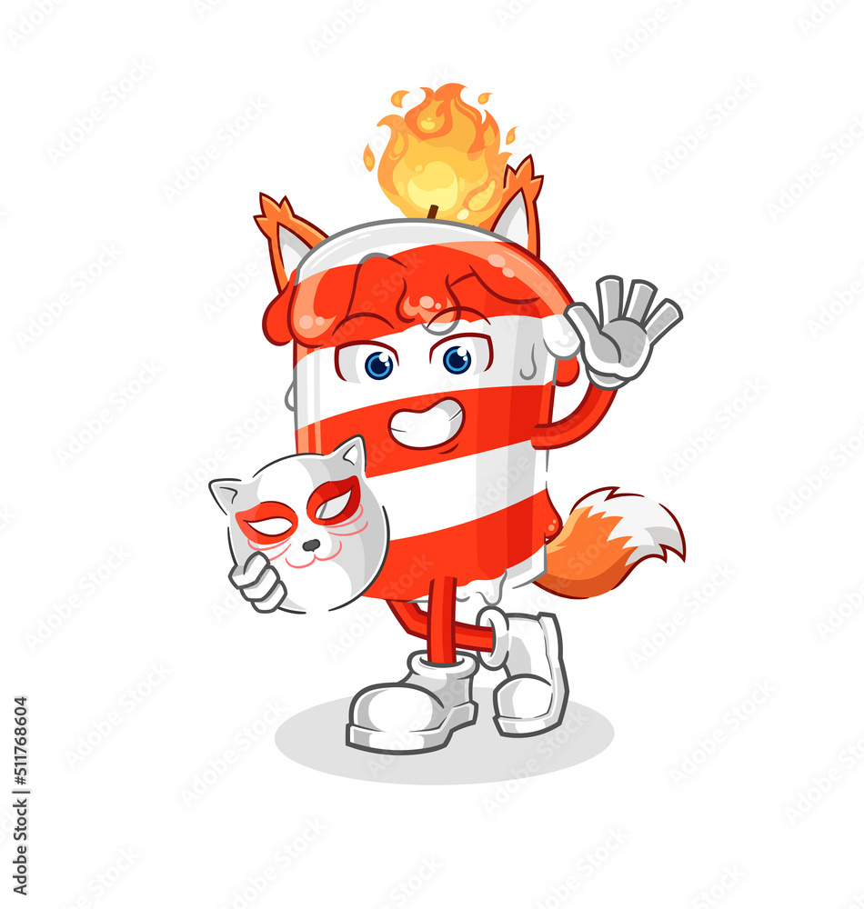 birthday candle japanese fox character. cartoon mascot birthday candle japanese fox character. cartoon mascot