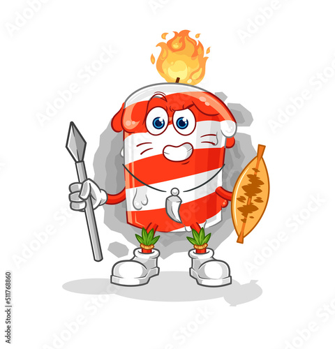 birthday candle african tribal fighter mascot. cartoon vector