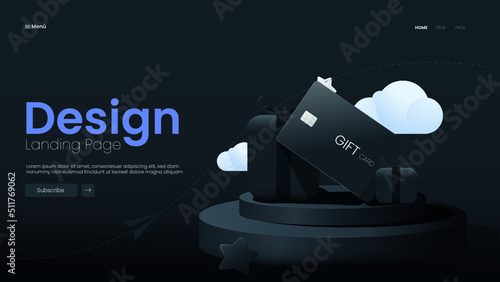 Landing Page Card Gift Vector Black