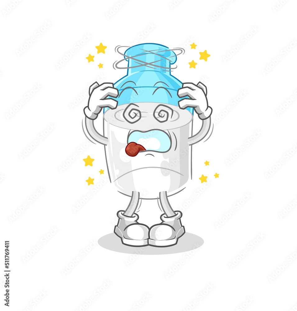 bottle of milk dizzy head mascot. cartoon vector