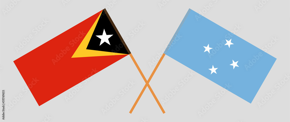 Crossed flags of East Timor and Micronesia. Official colors. Correct proportion Crossed flags of East Timor and Micronesia. Official colors. Correct proportion